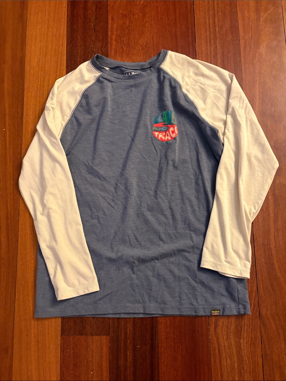 L.L. Bean Blue Raglan Long Sleeve Tee with White Sleeves